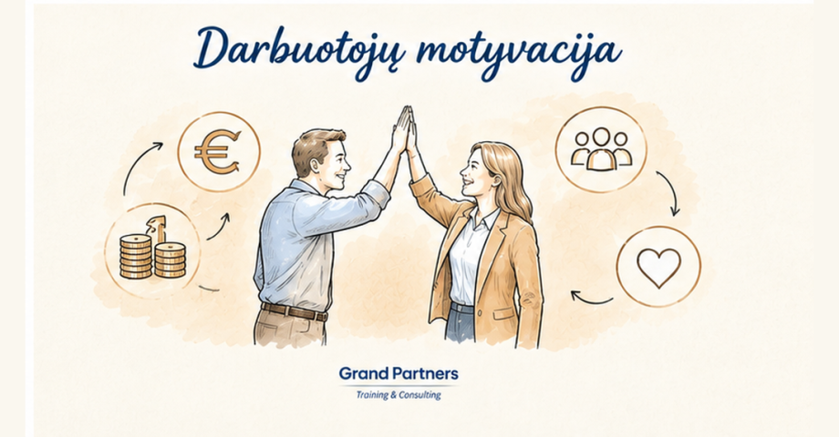 Nuotraukoje vaizduojami du žmonės suplojantys rankomis su viršuje užrašu: 