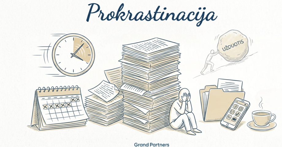 Nuotraukoje vaizduojama prokrastinacija
